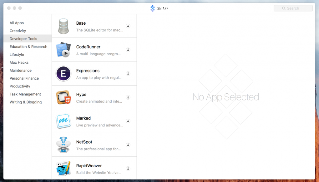 Macの人気アプリが定額で使えるサービスAPPSETの一覧画面