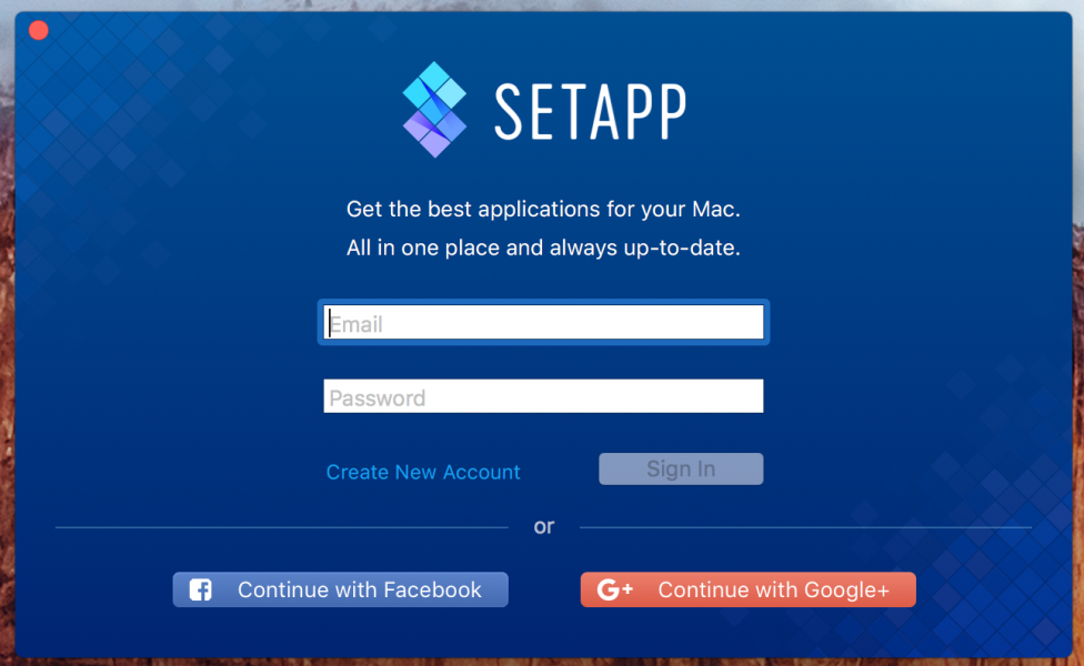 Macの人気アプリが定額で使えるサービスAPPSETのログイン画面
